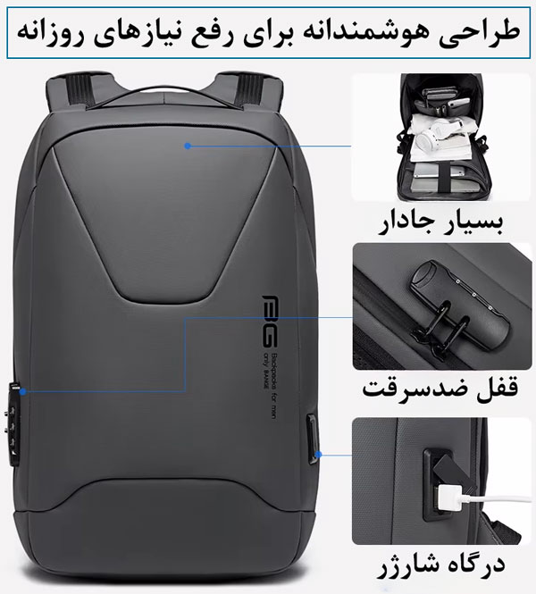 کیف و کوله پشتی لپ تاپ 15.6 ضد سرقت بنج 22188