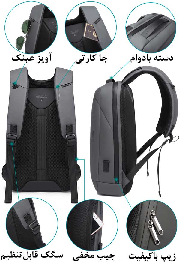 کیف و کوله پشتی لپ تاپ 15.6 ضد سرقت بنج 22188