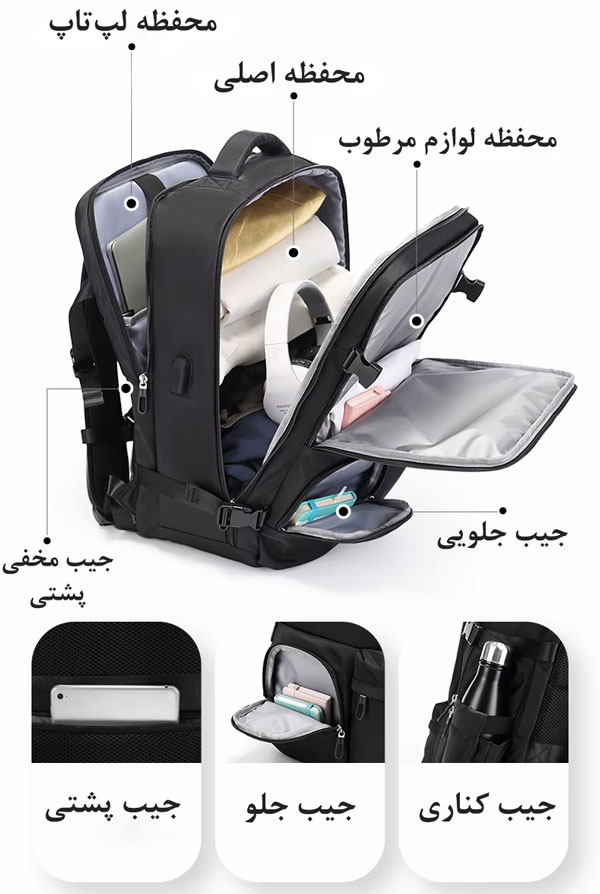 کیف مسافرتی کوله پشتی لپ تاپ 17اینچ بنج 1800