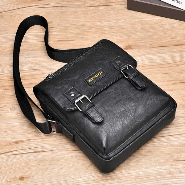 34_قیمت-کیف-چرمی-وارداتی-مشکی کیف دوشی مردانه چرم ویسیر D509