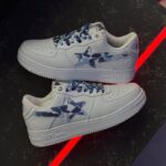 بتینگ ایپ بیپ استا سفید چریکی آبی A Bathing Ape Bape Sta Low White ABC Camo Blue