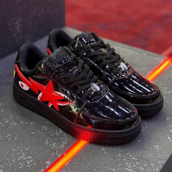13201375 بتینگ ایپ بیپ استا شارک مشکی قرمز A Bathing Ape Bape Sta Low Shark Black