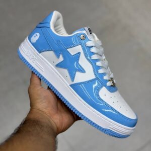 بتینگ ایپ بیپ استا چرم براق آبی سفید A Bathing Ape Bape Sta Patent Leather Blue White