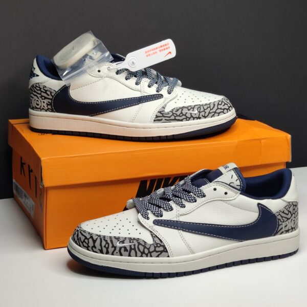 13274760 نایک ایر جردن وان لو دیور سفید سرمهای طوسی Nike Air Jordan 1 Low Dior White Navy Gray