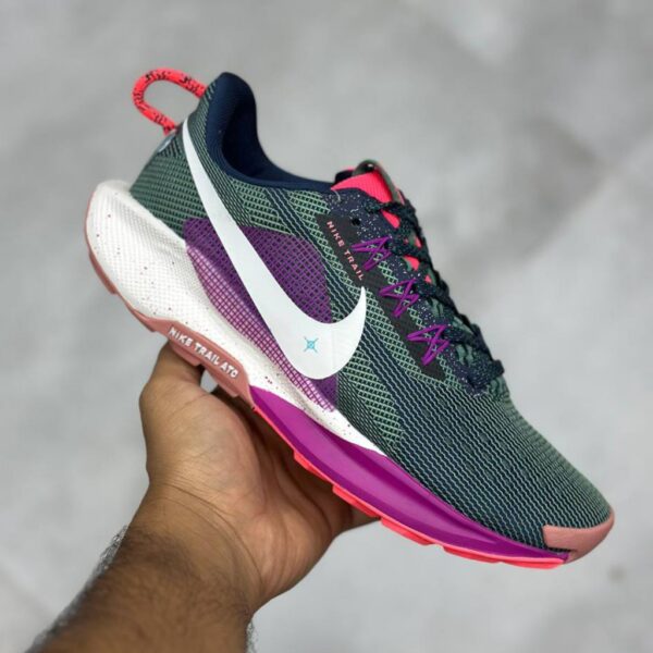 13789612 نایک ریکت پگاسوس تریل ۵ سبز تیره بنفش سفید Nike React Pegasus Trail 5