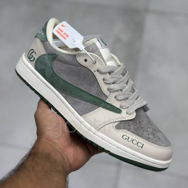 13791103 نایک ایر جردن وان لو گوچی کرم سبز طوسی جیر Nike Air Jordan 1 Low Gucci Cream Green Grey Suede