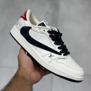نایک ایر جردن وان لو لویی ویتون سفید مشکی قرمز Nike Air Jordan 1 Low Louis Vuitton White Black Red