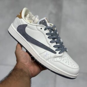 نایک ایر جردن وان لو لویی ویتون سفید طوسی قهوه‌ای روشن Nike Air Jordan 1 Low Louis Vuitton White Grey Light Brown