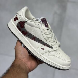 نایک ایر جردن وان لو کاز کرم طوسی زرشکی Nike Air Jordan 1 Low Kaws Cream Grey Crimson