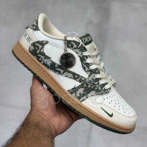نایک ایر جردن وان لو دیور کرم سبز قهوه‌ای کاراملی Nike Air Jordan 1 Dior Cream Green Brown Caramel