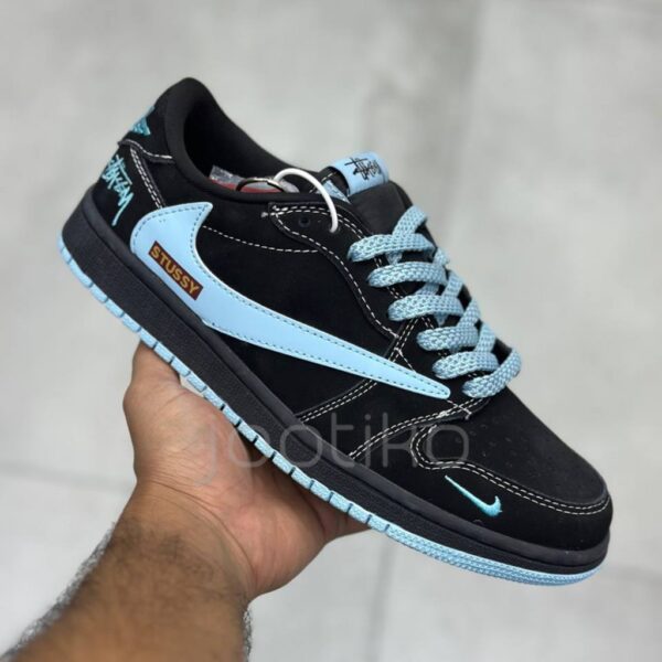 13792482 نایک ایر جردن وان لو استاسی مشکی آبی آسمانی Nike Air Jordan 1 Low Stussy Black Sky Blue