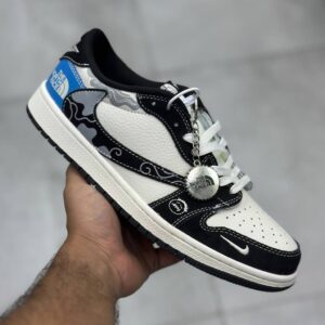 نایک ایر جردن وان لو نورث فیس سفید مشکی نقره‌ای آبی Nike Air Jordan 1 Low North Face White Black Silver Blue