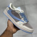 نایک ایر جردن وان لو لویی ویتون طوسی آبی آسمانی کرم روشن Nike Air Jordan One 1 Louis Vuitton Grey Sky Blue Light Cream