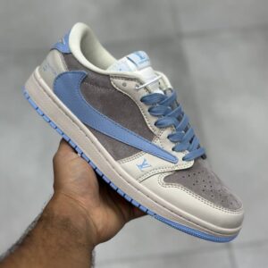 نایک ایر جردن وان لو لویی ویتون طوسی آبی آسمانی کرم روشن Nike Air Jordan One 1 Louis Vuitton Grey Sky Blue Light Cream