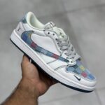 نایک ایر جردن وان لو لویی ویتون سفید جین چهارخونه رنگی Nike Air Jordan 1 Low Louis Vuitton White Checkered Denim
