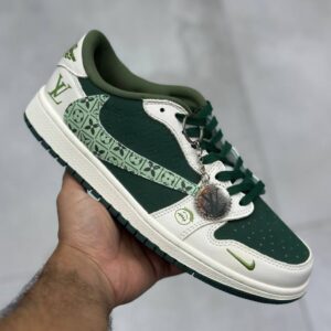نایک ایر جردن وان لو لویی ویتون سبز تیره سبز روشن و کرم Nike Air Jordan One 1 Louis Vuitton Dark Green Light Green Cream