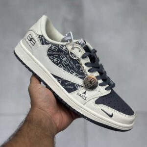 نایک ایر جردن وان لو بالنسیاگا پاریس کرم طوسی تیره Nike Air Jordan 1 Low Balenciaga Paris Dark Grey Cream