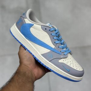 نایک ایر جردن وان لو لویی ویتون کرم آبی آسمانی طوسی Nike Air Jordan 1 Low Louis Vuitton Cream Sky Blue Grey