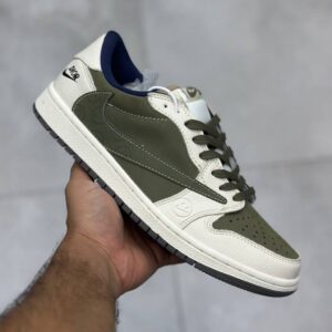 نایک ایر جردن وان لو دیور سبز زیتونی کرم سرمه‌ای Nike Air Jordan 1 Low Dior Olive Green Navy Cream