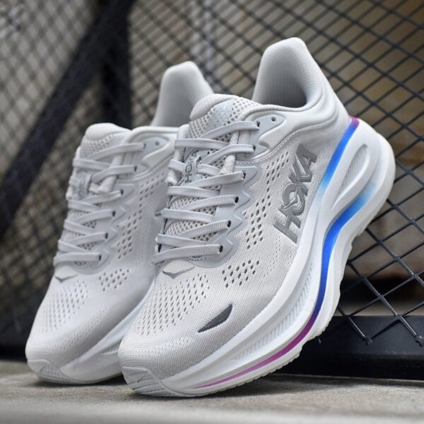 13984266 هوکا باندی 9 طوسی سفید رنگی Hoka Bondi 9 Cosmic Grey White Mesh 1162012-CYWH