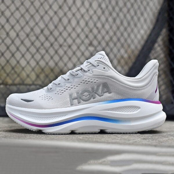 13984269 هوکا باندی 9 طوسی سفید رنگی Hoka Bondi 9 Cosmic Grey White Mesh 1162012-CYWH