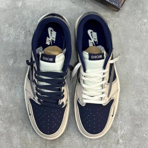 14060784 نایک ایر جردن وان لو دیور کرم سرمه ای خاکستری Nike Air Jordan 1 Low Dior Cream Navy Grey