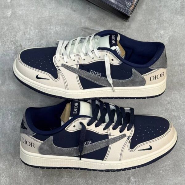 14060785 نایک ایر جردن وان لو دیور کرم سرمه ای خاکستری Nike Air Jordan 1 Low Dior Cream Navy Grey