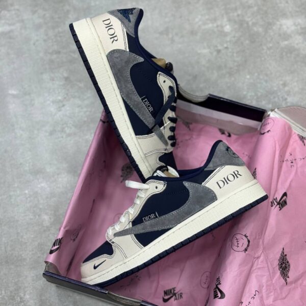 14060787 نایک ایر جردن وان لو دیور کرم سرمه ای خاکستری Nike Air Jordan 1 Low Dior Cream Navy Grey