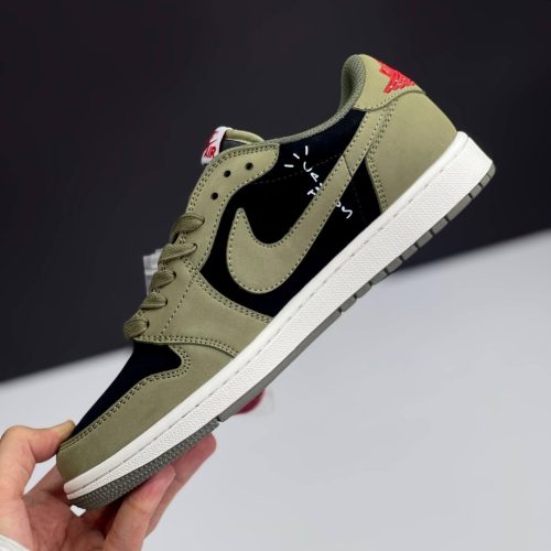 کفش نایک ایر جردن وان لو تراویس اسکات بلک الیو Nike Air Jordan 1 Low Travis Scott Black Olive