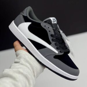 کفش نایک ایر جردن وان لو تراویس اسکات مشکی طوسی چرمی Nike Air Jordan 1 Low Travis Scott Black Grey Leather
