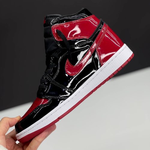 IMG_4243-500x500-1 کفش نایک ایر جردن وان ساقدار ورنی مشکی قرمز Nike Air Jordan 1 High Patent Bred