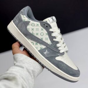 کفش نایک ایر جردن وان لو تراویس اسکات لویی ویتون کرم طوسی روشن | Nike Air Jordan 1 Low Travis Scott Louis Vuitton Light Grey