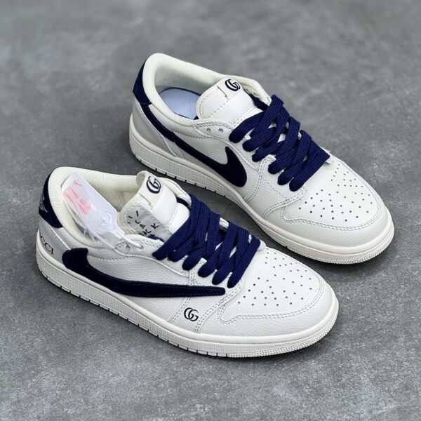 کفش نایک ایر جردن وان لو تراویس اسکات گوچی سفید سرمه ای Nike Air Jordan 1 Low Travis Scott Gucci White Navy
