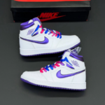 کفش نایک ایر جردن وان ساقدار سفید بنفش خاص Nike Air Jordan 1 High White Purple
