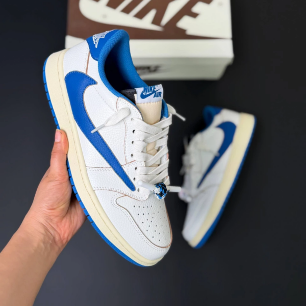 iouqk7pv کفش نایک ایر جردن وان لو فرگمنت تراویس اسکات میلیتاری آبی کرم Nike Air Jordan 1 Low Fragment Travis Scott Military Blue Cream