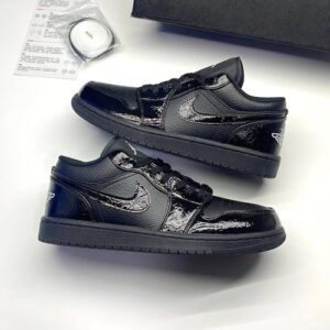 کفش نایک ایر جردن وان لو پتنت الفنت بلک Nike Air Jordan 1 Low Patent Elephant Black