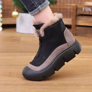 نیم بوت زیپ دار خزدار مشکی Black Fur Lined Zip Boots