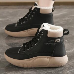 نیم بوت خزدار ضد آب مشکی کرم Waterproof Fur Lined Black Beige Boots
