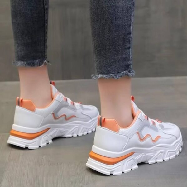 photo_1_2026-07-21_22-12-36 کتونی اسپرت لژدار زنانه طبی موج سفید نارنجی Women’s Platform Orthopedic Wave White Orange Sneakers