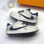 کفش نایک ایر جردن وان لو تراویس اسکات لویی ویتون کرم آبی  Nike Air Jordan 1 Low Travis Scott Louis Vuitton Cream Blue