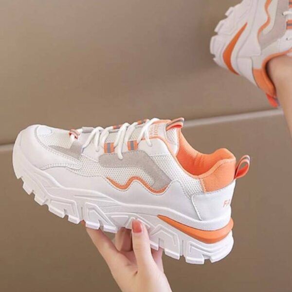 photo_2_2026-07-21_22-12-36 کتونی اسپرت لژدار زنانه طبی موج سفید نارنجی Women’s Platform Orthopedic Wave White Orange Sneakers