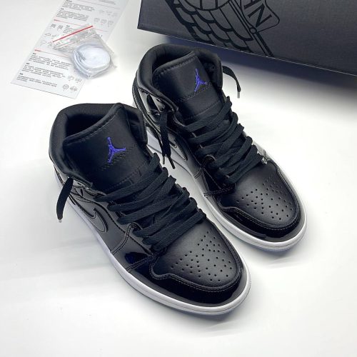 کفش نایک ایر جردن وان ساقدار ورنی اسپیس جم مشکی سفید Nike Air Jordan 1 High Space Jam Black White