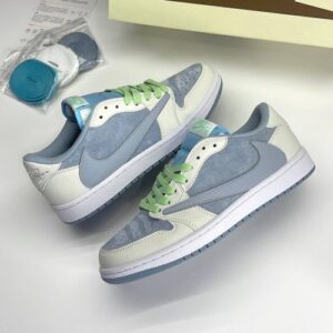 کفش نایک ایر جردن وان لو تراویس اسکات آبی سفید سوئد Nike Air Jordan 1 Low Travis Scott Blue White Sweden