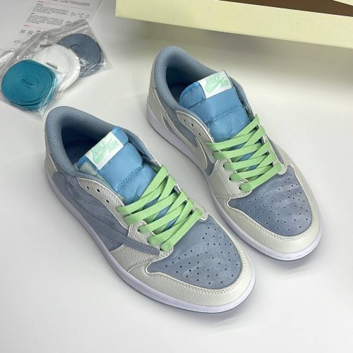 کفش نایک ایر جردن وان لو تراویس اسکات آبی سفید سوئد Nike Air Jordan 1 Low Travis Scott Blue White Sweden