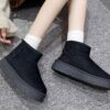 آگ ساقدار خزدار مشکی Black Fur Lined Mid Calf Winter Boots