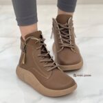 نیم بوت زیپ دار چرمی قهوه‌ای