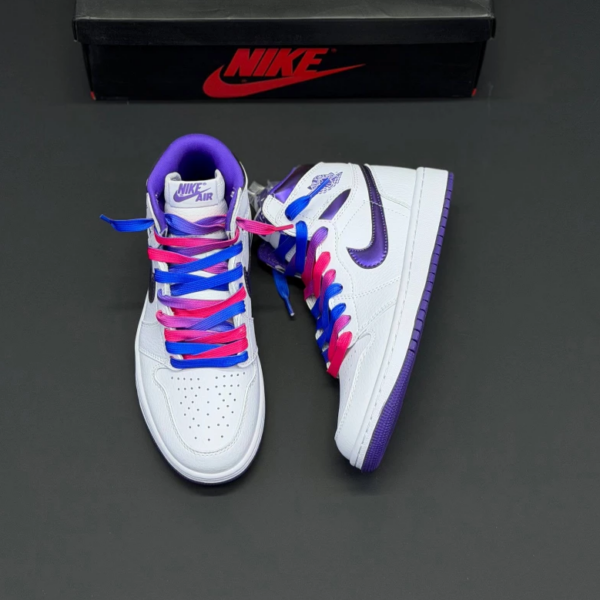 rwgzy8zh کفش نایک ایر جردن وان ساقدار سفید بنفش خاص Nike Air Jordan 1 High White Purple