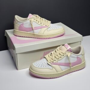 19428323 ایر جردن ۱ لو تراویس اسکات کرم ماسلین شای پینک Air Jordan 1 Low Travis Scott Muslin Shy Pink