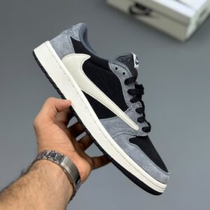 19448236 ایر جردن ۱ لو تراویس اسکات مشکی طوسی Travis Scott Air Jordan 1 Low OG Black Suede Grey