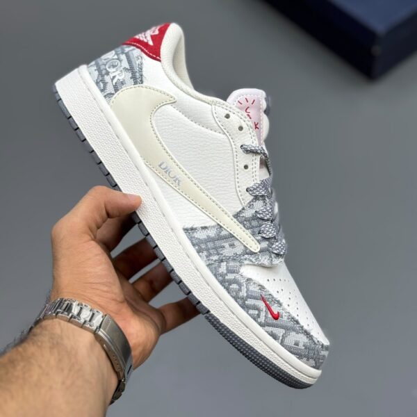 19516906 جردن ۱ لو تراویس اسکات دیور سفید خاکستری قرمز Travis Scott x Dior Air Jordan 1 Low White Grey Red